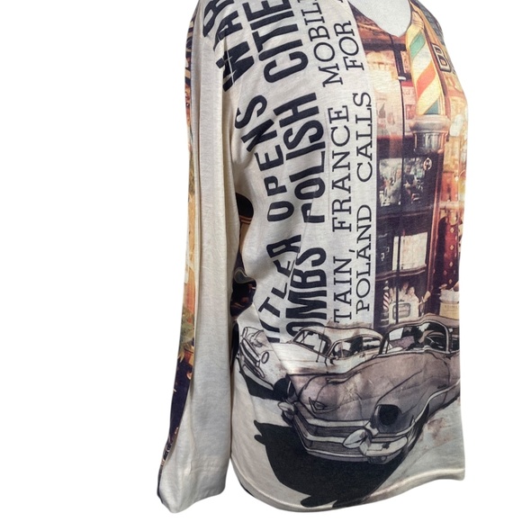 Just Cavalii Graphic Long Sleeve Tee Shirt Cars 3X tan cream - Picture 2 of 10